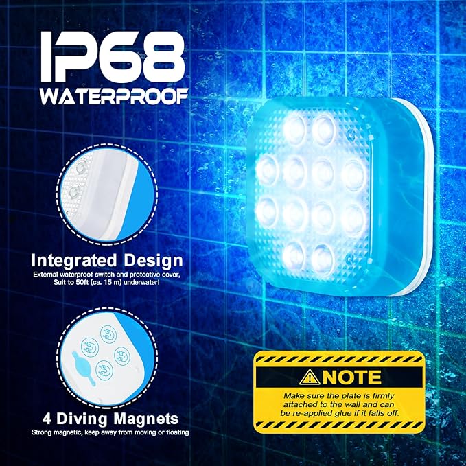 Underwater Led Lights with Remote, IP68 Waterproof Magnet Floating Lights for Bathtubs, Ponds, Parties (1 Set)
