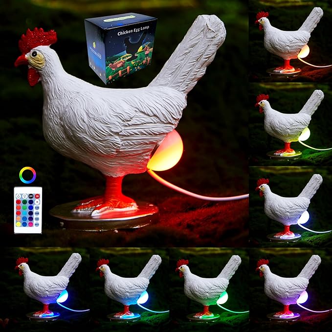 Upgraded Chicken Egg Lamp, Chicken Lamp, 16 Colors Change with Remote Control, 3D Resin Chicken Night Light with USB, Color Gift Box, Easter Birthday Gift for Friends (F)