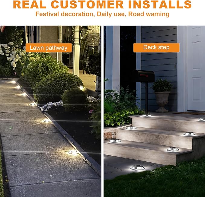 VOLISUN Solar Driveway Lights Dock Marine Lights 12 Pack,2 Colors in 1,Outdoor IP67 LED Deck Light,Solar Powered Waterproof Warning Step Light for Driveway Sidewalk Pathway (White/Warm White)