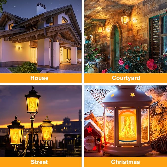 CPPSLEE Upgraded LED Flame Light Bulbs, 4 Modes Flickering Light Bulbs, E26 Base Fire Flame Bulb for Christmas Decorations Outdoor, Halloween Lights Patio Indoor Home Decor (Yellow, 2 Pack)
