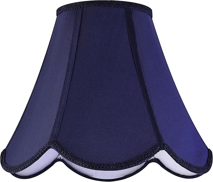 GO&SO Navy Blue Lamp Shade Rayon Silk Bell Lamp Shades 2pc -Petal Edge Braid Scalloped Lamp Shade Medium,6"Top x 13"Bottom x 10.6"Vertical Height (Spider) Floor Lamp Shade Replacement -Easy Assembly