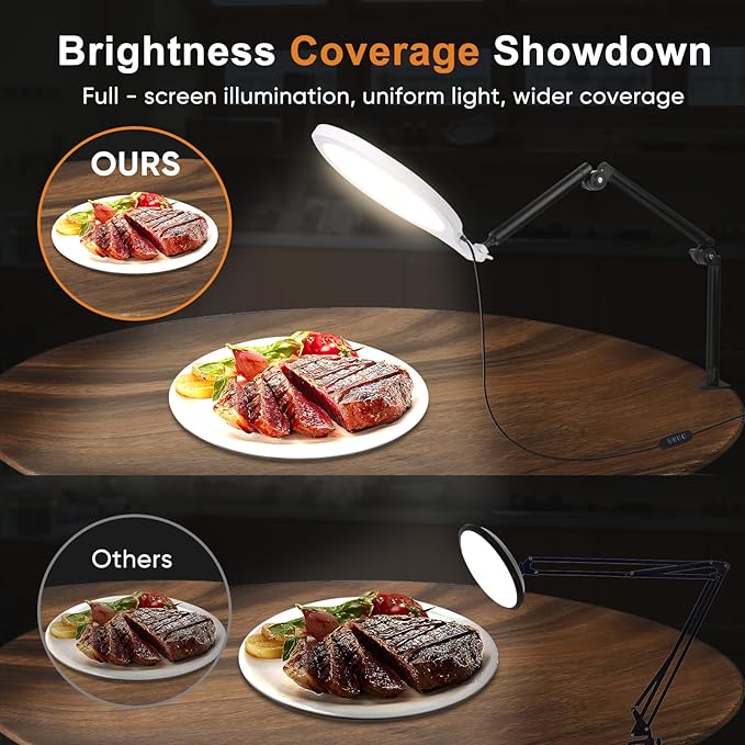 Desk Ring Light, 10" LED Ring Light for Desk with Clamp, 360°Rotate & Flexible Height Full-Screen Overhead Ringlight for Video Recording, TikTok, YouTube, Live Streaming, Content Creation