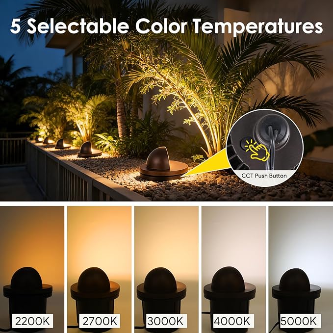 Energetic Low Voltage Well Lights-5W LED In-Ground Lights, 5CCT Landscape Lighting, IP67, RA90, 4 Pack