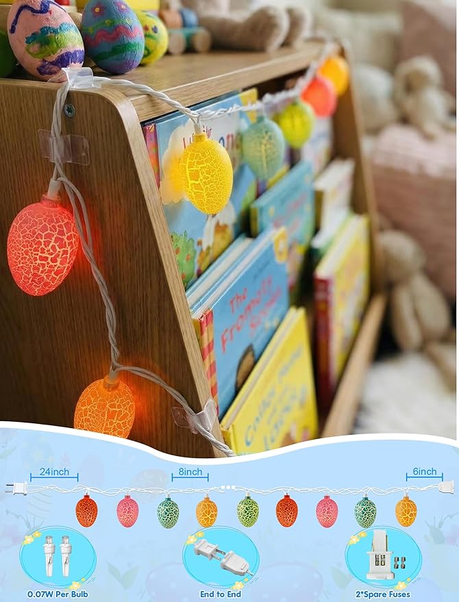 Easter Egg String Lights, 8.5Ft Easter Day Egg Lights with 10 LED Multicolor Eggs, Indoor Fairy String Lights Plug in Waterproof Connectable for Indoor Bedroom Patio Garden Spring Theme Party Decor
