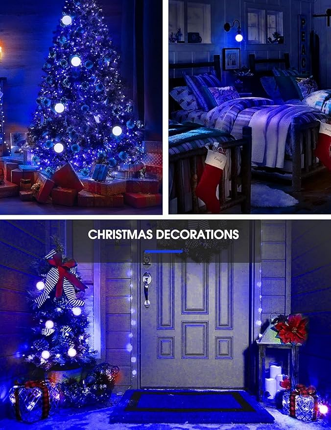 L LOHAS LED Blue Light Bulbs, 9W (60W Equivalent) A19 E26 Base, Non-Dimmable, Vibrant Blue Light for Christmas Indoor Decor, Party, Holiday Lighting, 4 Pack