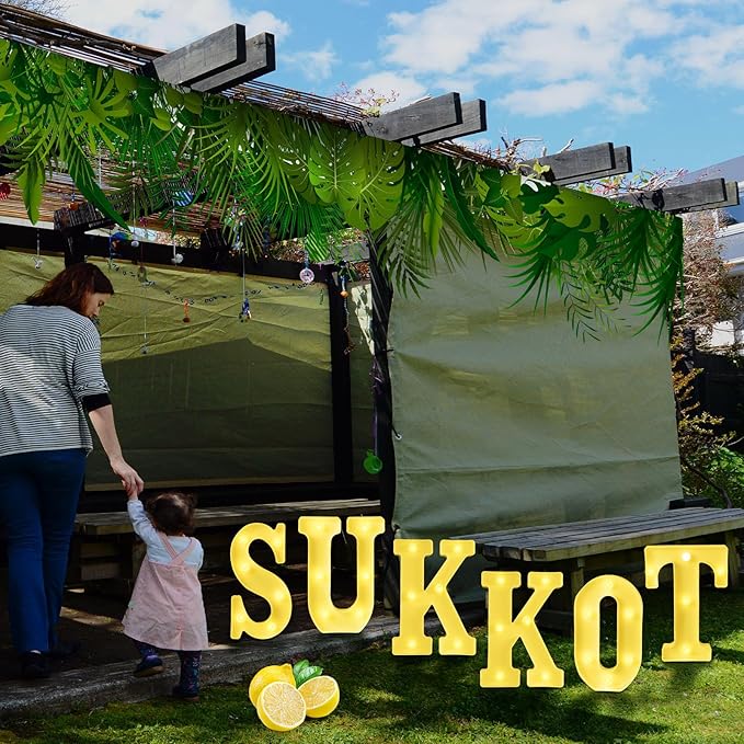 6 Pcs Happy Sukkot Decorations Sukkot Large LED Letter Sign 8.3 Inch LED Lights Battery Powered Table Decorations for Party Gift Tabletop Sukkah