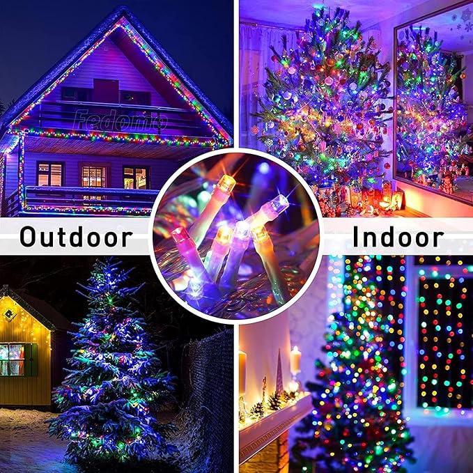 JMEXSUSS 2 Pack 100LED Multicolor Christmas Lights Indoor, 33 Ft Connectable Christmas Tree Lights Multicolor Outdoor Waterproof, 8 Modes String Lights Plug in for House Tree Party