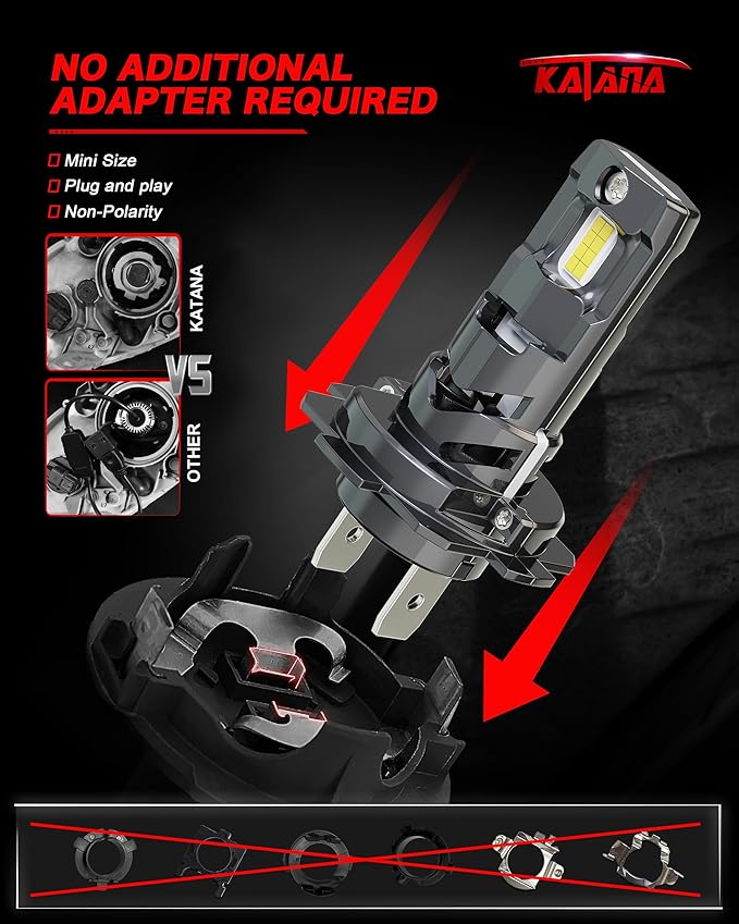 Katana H7 Light Bulbs,No Adapter Required 400% Brightness 6500K White Non-polarity Plug and Play Mini Size Fog Bulb of 2