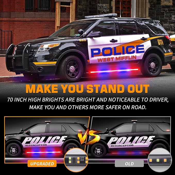 XRIDONSEN 2PCS 60 inch Police Lights Strip 720 LED Running Board Police Light Red Blue Emergency Strobe Flashing Warning Hazard Safety w/Waterproof Flexible Tube for Vehicles Trucks SUV Jeep