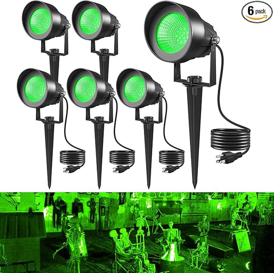 T-SUN Green Spotlight Outdoor, Waterproof LED Landscape Lighting with US Plug, Easy Install 270° Adjustable Outdoor Spot Lights for Garden Tree Yard Decor, 6 Pack