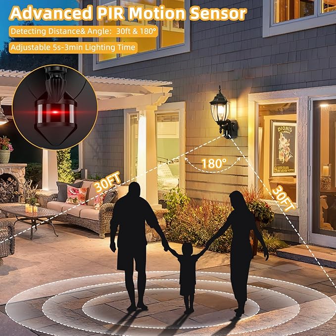 Porch Lights with Outlet, Motion Sensor Outdoor Lights, Updated Dusk to Dawn Exterior Lighting Fixtures, Waterproof Anti-Rust Aluminum Outside Light for House Entryway Garage, Black