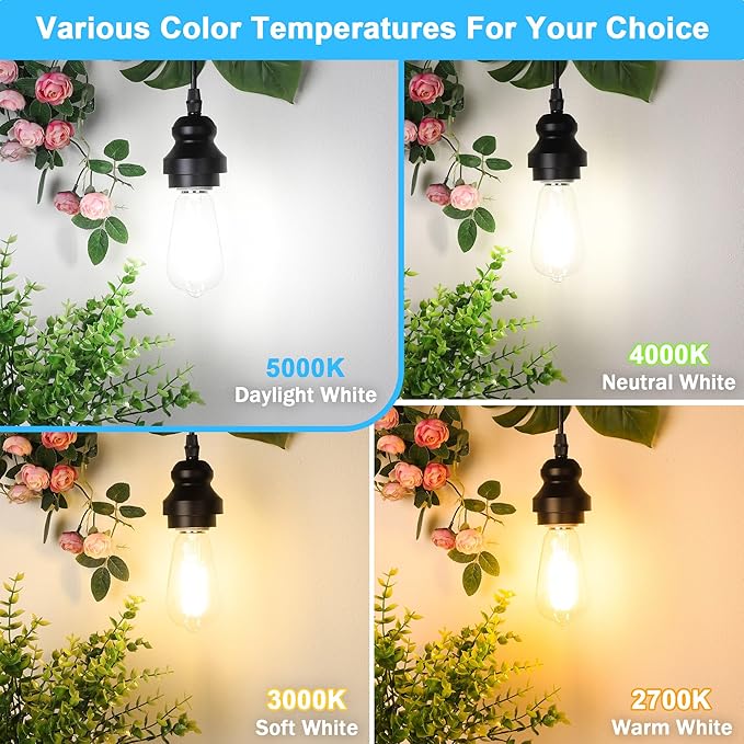 Vintage LED Edison Bulbs 60W Equivalent 850 Lumens, 6W Edison Light Bulb Daylight White 5000K, ST58 LED Filament Bulb E26 Base, Non-Dimmable, Clear Glass, Pack of 6