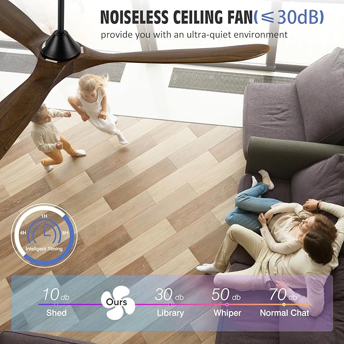 60 Inch Indoor Outdoor Ceiling Fan with Light and Remote, 3 Brown Wood Propeller Blades, Quiet Reversible Energy Efficient DC Motor, Damp Rated for Patio Porch Gazebo Bedroom, Rustic Farmhouse