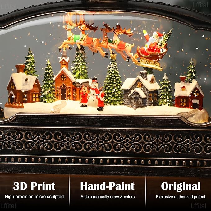 Christmas Snow Globes Village Snow Globe Lantern, Lighted Christmas Decorations Indoor for Home with Music Timer Glitter, Santa Claus Scene Musical Festival Gifts, USB & Battery Operated