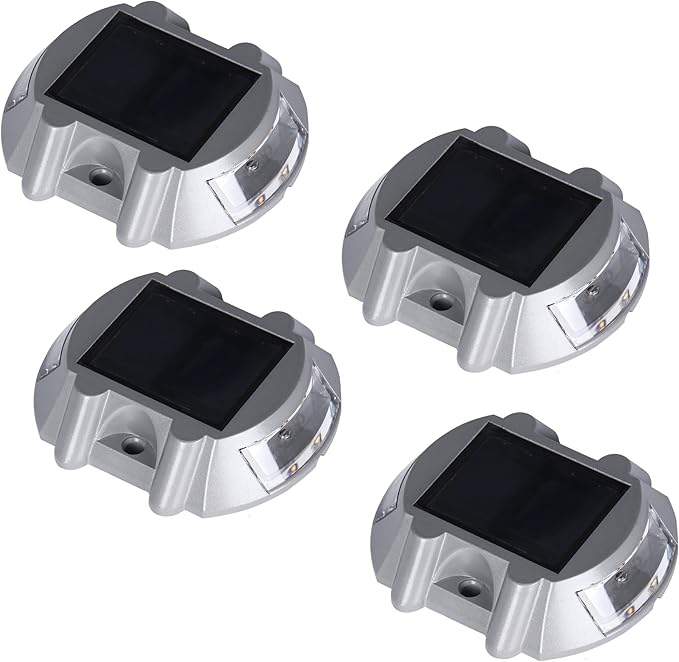 Solar Deck Lights 4 Pack LED Dock Lights for Walkway, Stair and Step - Cast Aluminum