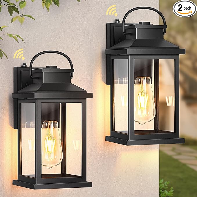 VIANIS Outdoor Wall Lantern, Modern Black Exterior Porch Lights Wall Mount Light Fixture, 100% Aluminum Waterproof Outside Lights for House, Dusk to Dawn Outdoor Sconce Lights for Garage, Patio 2-Pack