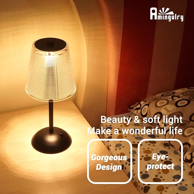 Cordless Table Lamp, 4000mAh Rechargeable Battery Operated Lamp, 3 Color Modes & Stepless Dimmable LED Touch Lamp, Portable Retro Metal Beside Lamps for Home Desk Bedroom Restaurant(Black)