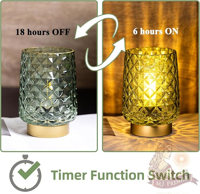 MJ Cordless Lamp with Timer - Battery Operated Green Aesthetic Lamp for Valentine's Day Battery Lamps for Home Cordless Kitchen Countertop Small Beside Lamps for Living Room, Entryway, Dorm