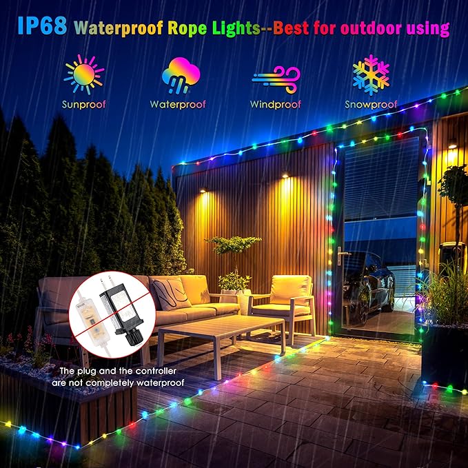 OMIKA 100FT 300 LED Connectable Rope Lights, 24 Color Changing Outdoor String Lights Plug in with Remote, Extendable IP68 Waterproof Fairy Lights for Outside Garden Patio Deck Bedroom Christmas Decor