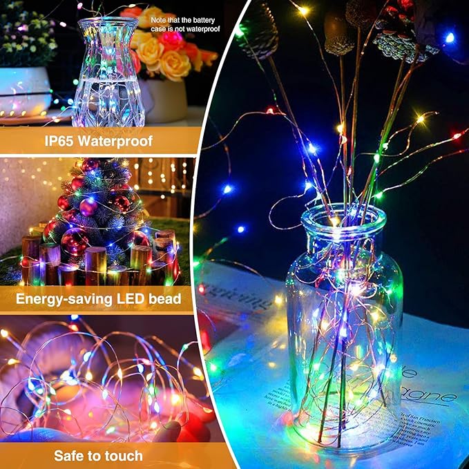10 Pack Fairy Lights Battery Operated with Timer, 7FT 20LED String Lights Waterproof Silver Wire Fairy Light Battery Powered Twinkle Lights for Bedroom Christmas Wedding Indoor Party Decor Multi Color