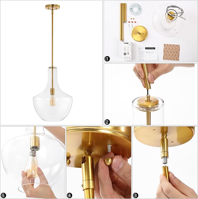 JONATHAN Y JYL6401B Watts 13.25" Glass/Metal LED Pendant Farmhouse Contemporary Transitional Dimmable Dining Room Living Room Kitchen Foyer Bedroom Hallway, Oil Rubbed Bronze/Clear
