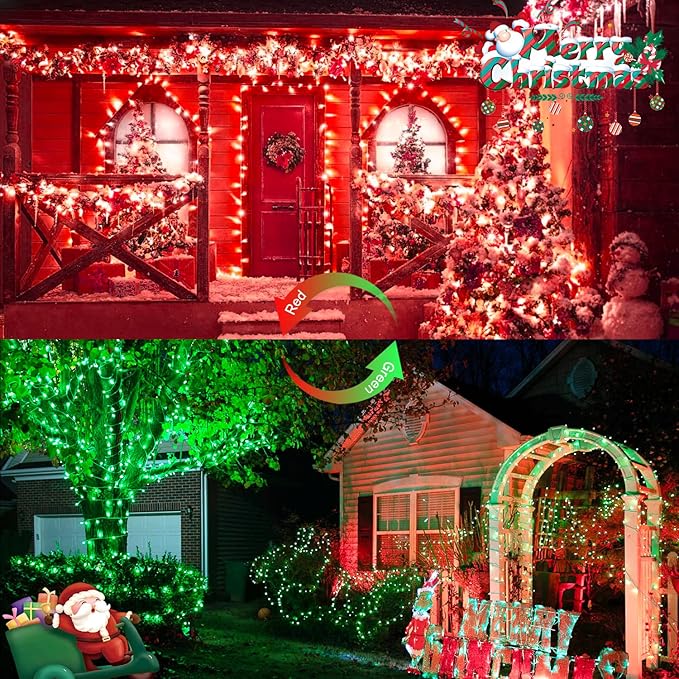 JMEXSUSS 100 LED Red & Green Christmas Lights Plug in, Christmas String Lights Indoor, 33ft Connectable Color Changing Light Outdoor for Party Decor