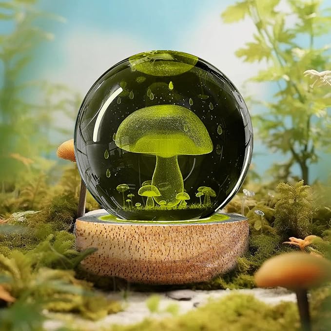 3D Crystal Ball Night Light with 16 Colors, 60mm Glass Ball Lamp with Remote - Unique Mushroom Room Table Decor, Birthday Christmas Gifts for Kids Teens Women