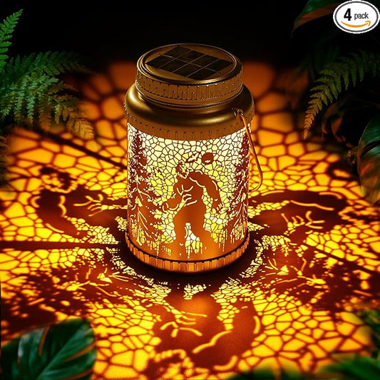 Cooo 4 Pack Solar Lanterns Outdoor Waterproof Bigfoot Sasquatch Christmas Trees Solar Pathway Lights Landscape Path Christmas Gifts for Women Mom Grandma for Outdoor Table Lamps Garden Yard Decor-Gold