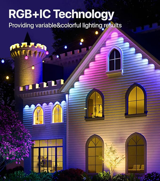Permanent Outdoor Lights,50FT RGB+IC LED Lights with Smart APP & Remote Control, 72 Scene Modes, Waterproof IP65 for Holiday,Christmas,Yard Decorations(Extension Cord Not Included)