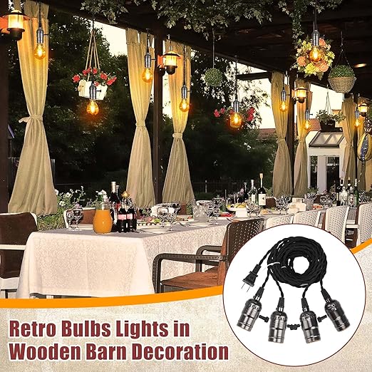 2 Pcs Vintage Pendant Light Sockets Light Cord Kit with Switches DIY Bulb Socket with Cord for E26 E27 Lamp Socket Lantern Bedroom Living Room Decor (1 Plug with 4 Sockets,Black)