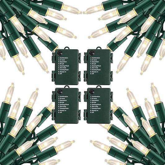 TW SHINE Battery Operated Christmas Lights, 4 Pack Total 200 LED 64 FT Battery Operated String Lights with 8 Modes, Xmas Light for Outdoor Indoor Wedding Party Home Decorations, Warm White