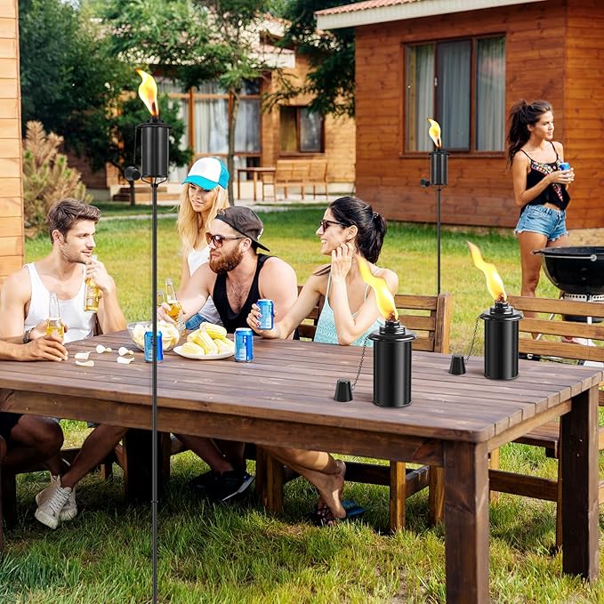 4 Pack Garden Torches, 16 oz Metal Torch for Outside with 3-Prong Grounded Stake, Outdoor Decorative Citronella Torches, 59 inch Garden Décor Torches