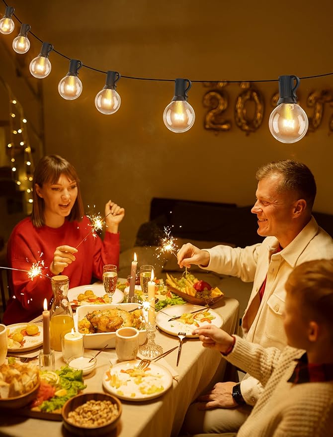 50 Feet Patio String Lights with 53 Edison Globe Bulbs, UL Listed for Indoor Outdoor Use, E12 Socket Base, Connectable Lights for Porch Deck Gazebos Balcony Wedding Gathering Parties Decor, Black
