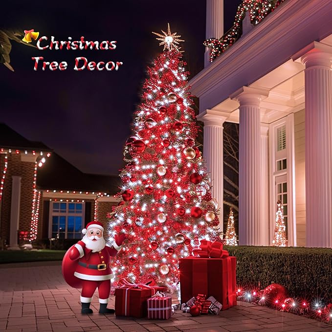 JMEXSUSS 2 Pack Solar String Lights Outdoor Waterproof, Total 66 FT 200 LED Solar Christmas Lights Outdoor, Twinkle Light for Christmas Tree Outside Garden Yard Xmas Decor, Red and White