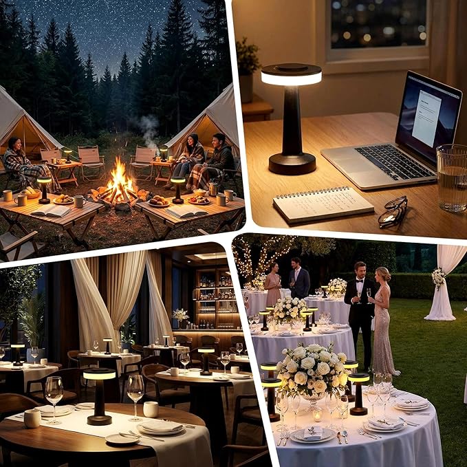 Riakrum 2 Pcs LED Portable Cordless Table Lamp with Touch Sensor 3 Color Stepless Dimming Rechargeable Battery up to 15 Hours Cordless Table Light Wireless Lamp for Nursery (Black)