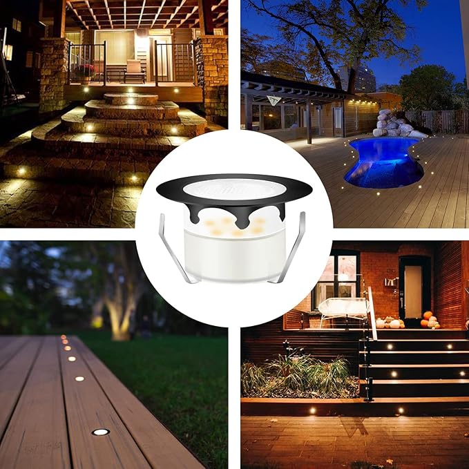 Recessed LED Deck Lights Kits,10Pack Φ1.78 Step Lights Kits In Ground Outdoor LED Landscape Lighting IP67 Waterproof, 12V Low Voltage for Garden,Yard Steps,Stair,Patio,Floor,Deck Railings
