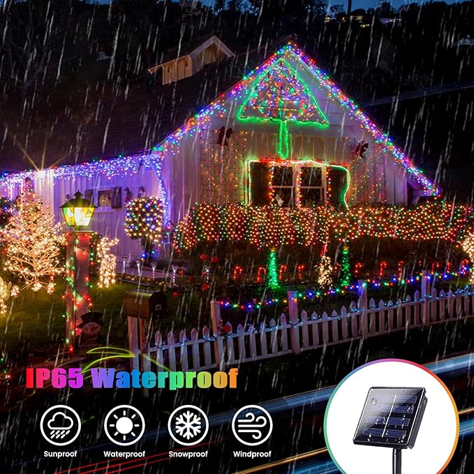 2-Pack Solar String Lights for Outside, Total 200LED Solar Christmas Lights Outdoor Waterproof, Solar Twinkle Lights Copper Wire 8 Modes Fairy Light for Christmas Tree Garden Party Decor (Multicolor)