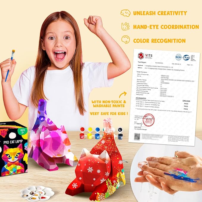 Goody King Paint Your Own Lie Cat Lamp Kit, DIY Cat Crafts Night Light, Arts & Crafts for Kids Ages 8-12, Painting Kit for Girls Boys Age 4 5 6 7 8+, Art Supplies Creative Gift for Birthday, Party