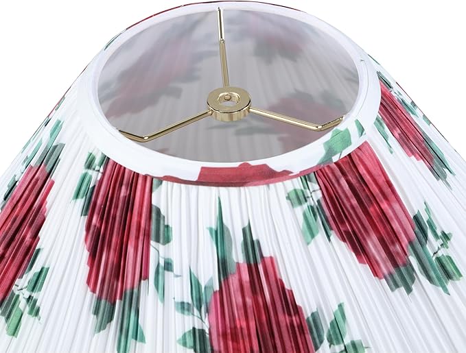 Aspen Creative 33176 Hardback Empire Spider Lamp Shade, Mushroom Pleated in White with Red Floral Print Designed Fabric, 6" Top x 19" Bottom x 12" Slant Height