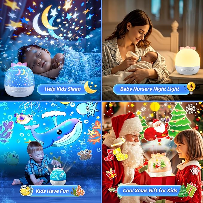 PIKOY Star Projector for Kids Gifts, 15 Films+15 Soothing Sounds Machine Baby Night Light Projector, Remote 360° Rotation Fruit Ocean Star Lights for Ceiling Decor, Kawaii Birthday Gifts Girls Toys