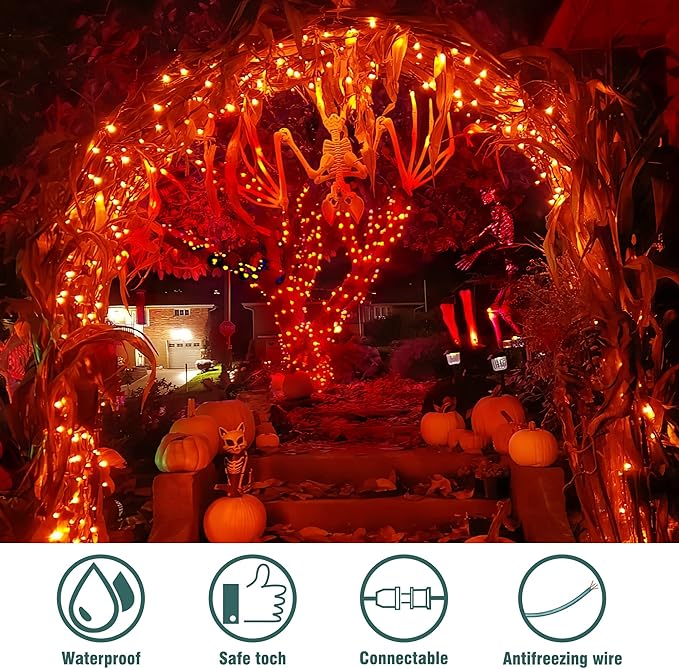 Hopolon Mini Orange Halloween Lights, 2PACk 50 Count Incandescent Christmas String Lights, 13 FT 120 V Xmas Tree Lights for Christmas,Thanksgiving, Patio, Party, Home, Indoor Outdoor Decor, Orange