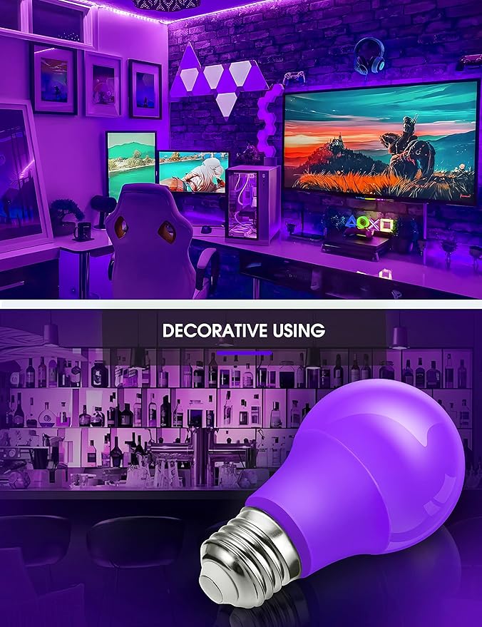 L LOHAS LED Halloween Purple LED Light Bulbs Outdoor, A19 9W(60W Equivalent) Purple Colored Light Bulb, E26 Base, Non-Dim, 2-Pack