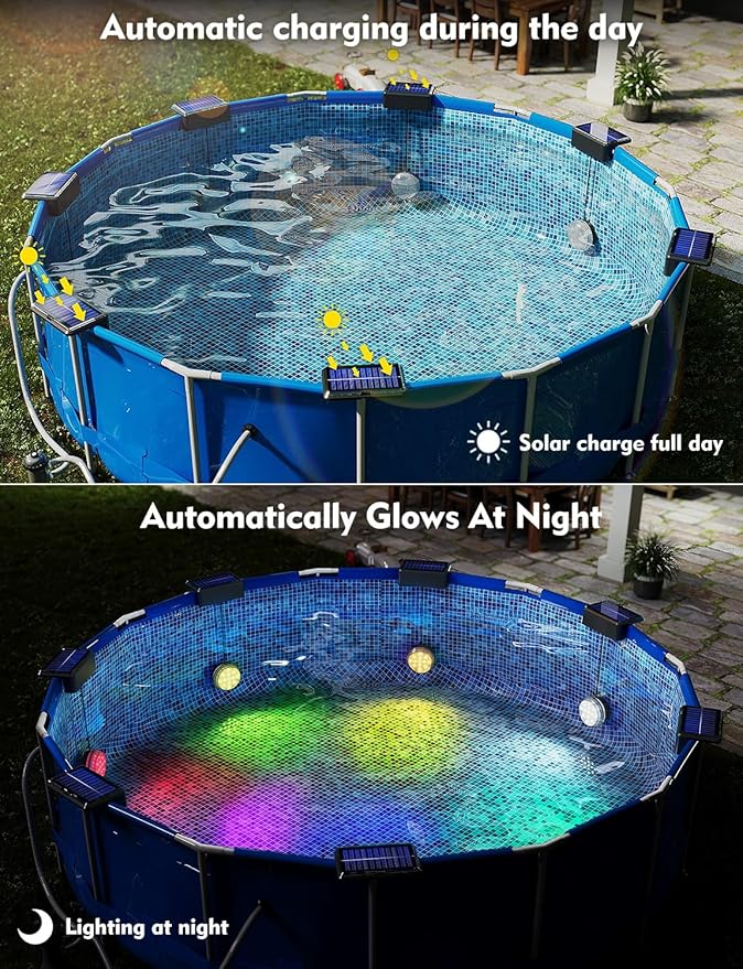 Solar Pool Lights for Inground Pools Waterproof with Remote, Outdoor Solar Lights, RGB 16 Colors Changing Submersible LED Pool Lights for Above Ground Pools Accessories, Pond, Garden (Black,4Pack)