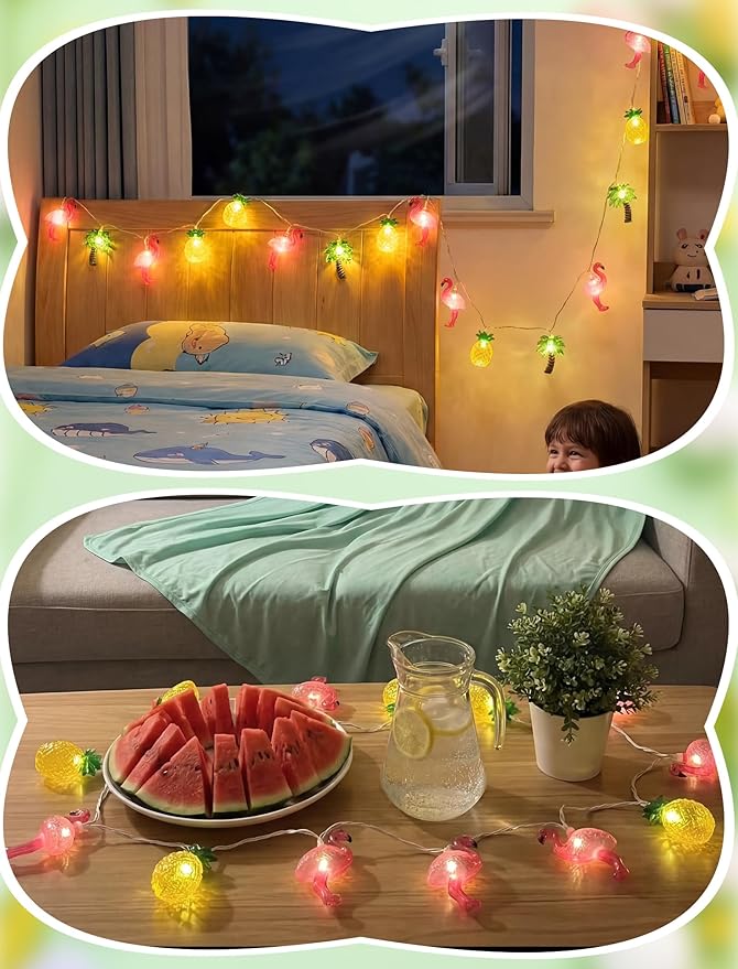 10 LED Hawaiian Beach Themed Party Decorations Lights, 8.5Ft Tropical String Light with Flamingo Pineapple Palm Tree Fairy Lights for Tropical Luau Party Beach Pool Outdoor Indoor Summer Decorations