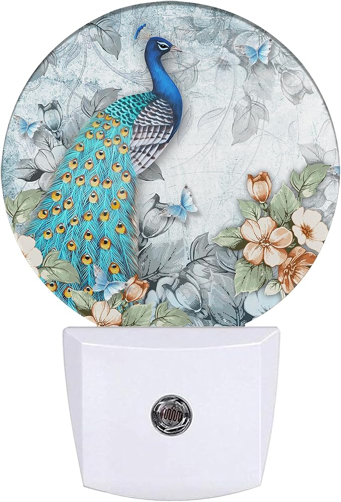 Peacock Night Light,Plug-in Night Lights with Dusk-to-Dawn Sensor for Bedroom Bathroom and Living Room Sleep Friendly lamp