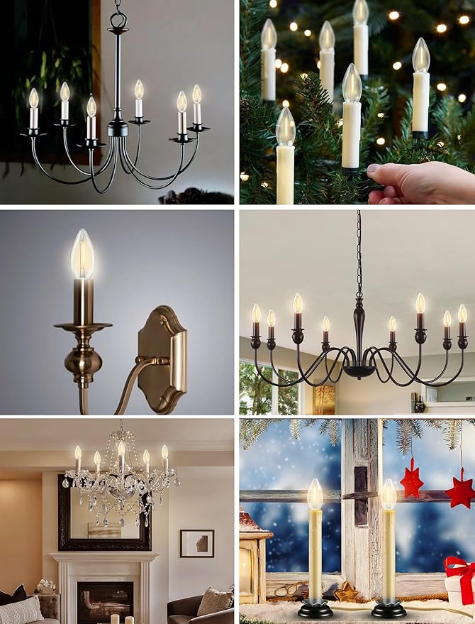 25Pack E12 Candelabra LED Light Bulbs,Dimmable Soft Warm White ‎Plastic C26 Candle LED Light Bulbs for Candle Light,Candelabra,Ceiling Fan Night Light Decorative,0.6 Watt,2700K