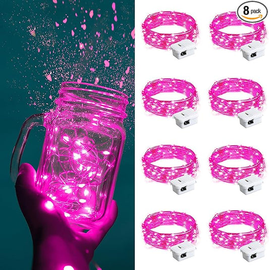 ZGWJ Fairy Lights Battery Operated, 8 Pack Pink LED String Lights 20 LED 7FT Waterproof 3 Lighting Modes for Valentines Day, Bedroom Decor, Halloween, Christmas, Party Indoor and Outdoor Decoration