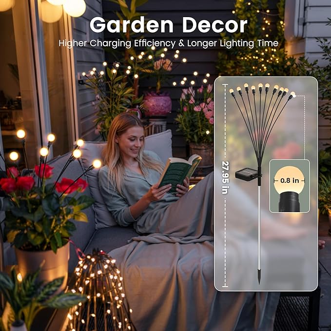 Solar Christmas Decorations, 120 LED Firefly Solar Christmas Lights Outdoor Waterproof, Garden Lights for Yard Porch Patio Decor (12 Pack)