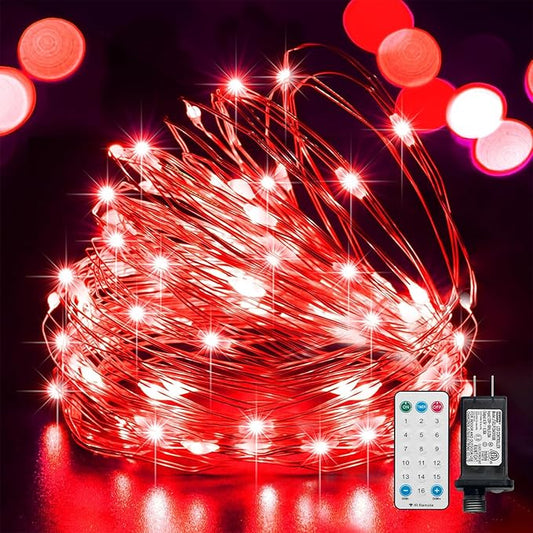 LAMPHOME Valentine's Day Red Fairy Lights Plug in, 33Ft 100 LEDs Waterproof Twinkle Firefly Lights, Starry String Lights for Galentine's Day Wedding Indoor Outdoor Christmas Patio Garden