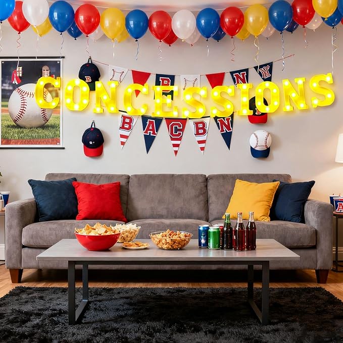 11 Pcs Concessions Large LED Letter Sign Lights Battery Powered Baseball Party Decorations for Baseball Party Gift Tabletop
